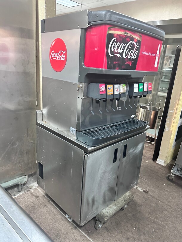 Certified Working Cornelius DF200 Ice and Beverage Dispenser Soda Machine with 8 Valves w/ Pump Includes Stainless Steel Cabinet  - Image 4 of 7