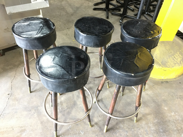 All Black Round Bar Height Stools! With Footrest! With Black Metal Base! 5x Your Bid! - Image 3 of 5