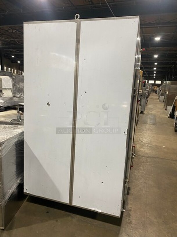 AMAZING! BRAND NEW! NEVER USED! Solid Stainless Steel Commercial 2 Door Roll In Rack Smoker Box! With Racks And Pans Included! - Image 2 of 11