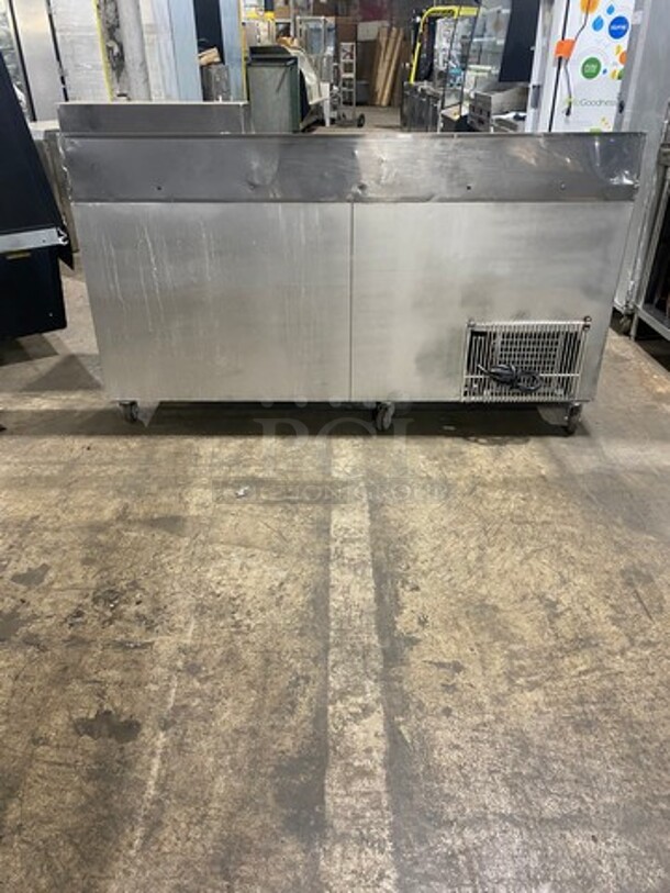 Leader Commercial Refrigerated Sandwich Prep Table! With Back Splash! With 3 Door Storage Space Underneath! Poly Coated Racks! All Stainless Steel! On Casters! Model: LM72S/C SN: PR010562 115V 60HZ 1 Phase - Image 3 of 9