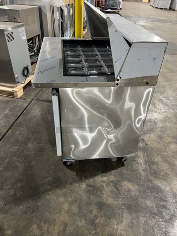 NICE! SCRATCH-N-DENT! LATE MODEL! Asber Commercial Refrigerated Mega Top Sandwich Prep Table! With 2 Door Storage Space Underneath! All Stainless Steel! On Casters! - Image 4 of 12