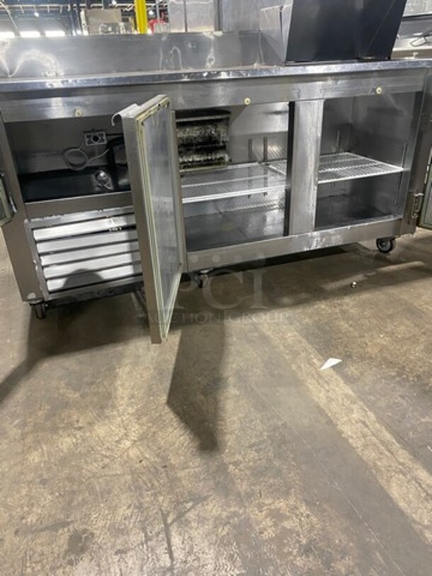 Leader Commercial Refrigerated Sandwich Prep Table! With Back Splash! With 3 Door Storage Space Underneath! Poly Coated Racks! All Stainless Steel! On Casters! Model: LM72S/C SN: PR010562 115V 60HZ 1 Phase - Image 5 of 9