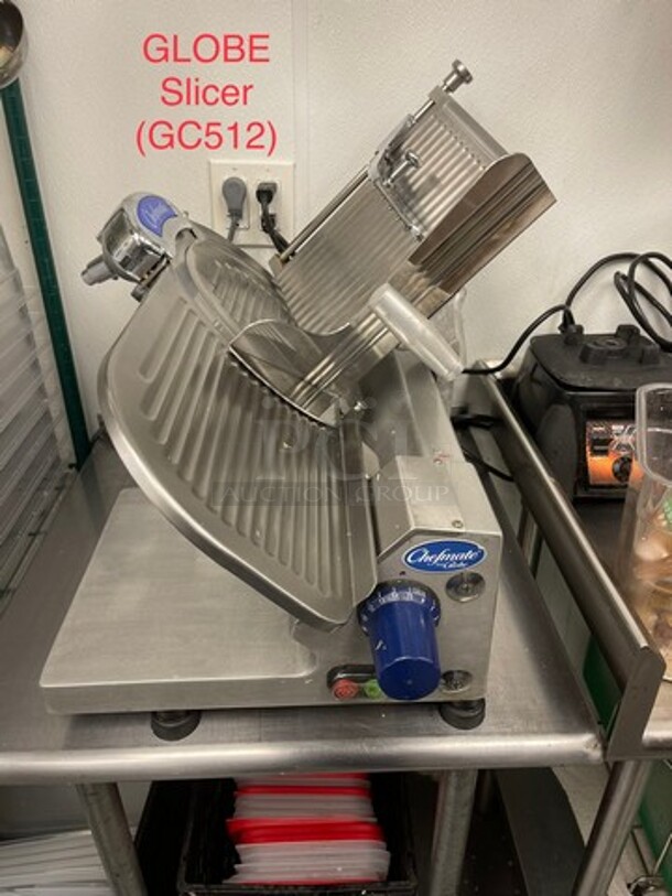 LATE MODEL! 2018 Globe Commercial Countertop Deli/ Meat Slicer! All Stainless Steel! WORKING WHEN REMOVED! Model: GC512 SN: 345504 115V - Image 1 of 9