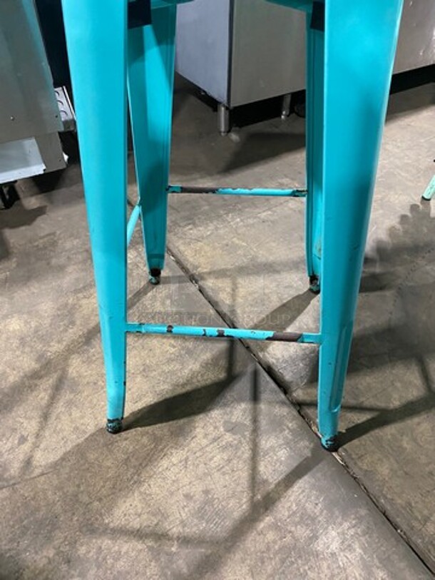 LIKE NEW! Blue Coated Bar Height Metal Stools! With Footrest! 7x Your Bid! - Image 5 of 5