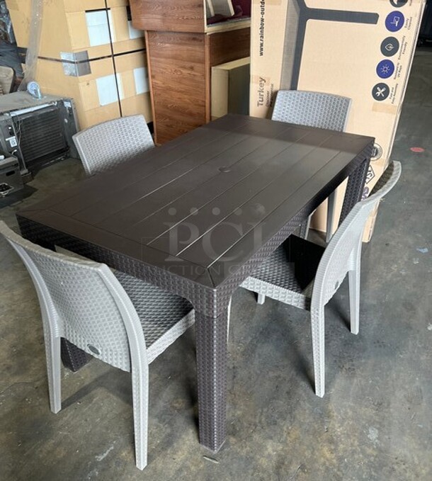 Brand New! Rainbow Arizona Heavy Duty Poly Outdoor Wicker Style Dining Table! With Four Heavy Duty Poly Wicker Style Starlux Dining Chairs! ALL ONE MONEY! - Image 2 of 7
