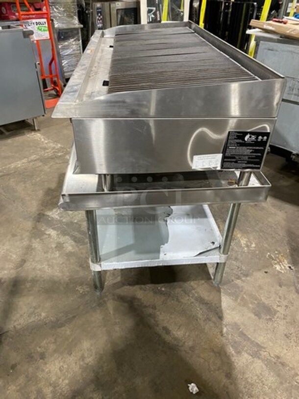 NEW! OUT OF THE BOX! CPG Commercial Countertop Natural Gas Powered Char Broiler Grill! With Back And Side Splashes! On Small Legs! On Equipment Stand! With Storage Space Underneath! All Stainless Steel! On Legs! SN: 2107003725 - Image 4 of 10