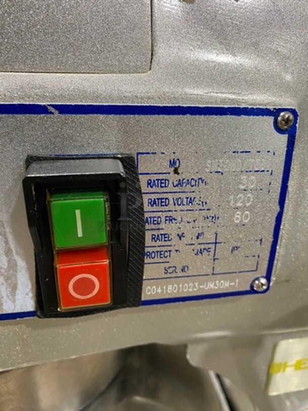 Hebvest Commercial 30Qt Planetary Mixer! With Bowl Guard! Model: SM30HD SN: C041801023UM30M1 120V 60HZ 1 Phase - Image 5 of 10