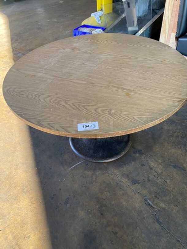 WOW! Brown Wooden Pattern Round Table! With Black Metal Pedestal Style Base! 3x Your Bid! - Image 1 of 5