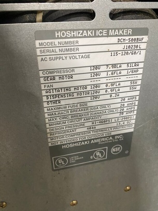Hoshizaki Commercial Countertop Ice Maker/Dispenser And Water Dispenser! All Stainless Steel! Model: DCM500BWF SN: J10230L 115/120V 60HZ 1 Phase - Image 5 of 10