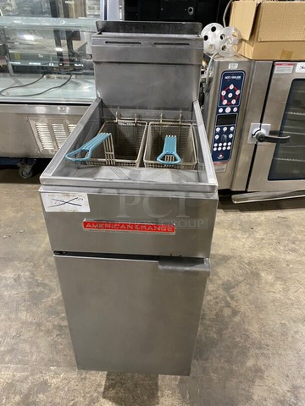 American Range Commercial Natural Gas Powered Deep Fat Fryer! With Backsplash! All Stainless Steel! On Legs! Model: AF50HE SN: 211020FO144 - Image 1 of 7