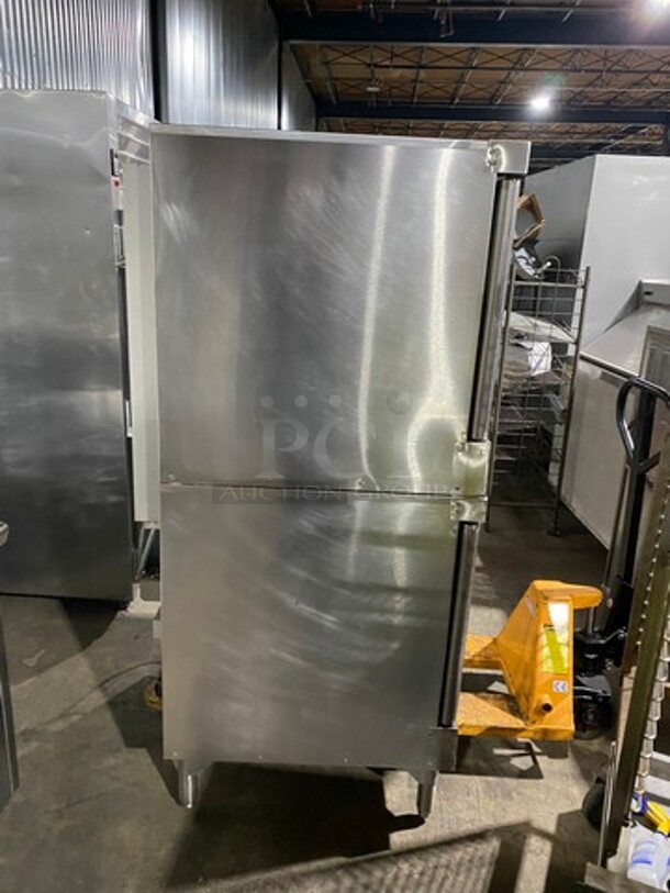 Vulcan Commercial Natural Gas Powered Double Deck Convection Oven! With View Through Door! Metal Oven Racks! All Stainless Steel! On Legs! 2x Your Bid Makes One Unit! WORKING WHEN REMOVED! Model: VC4GD64 SN: 481582088 - Image 4 of 12