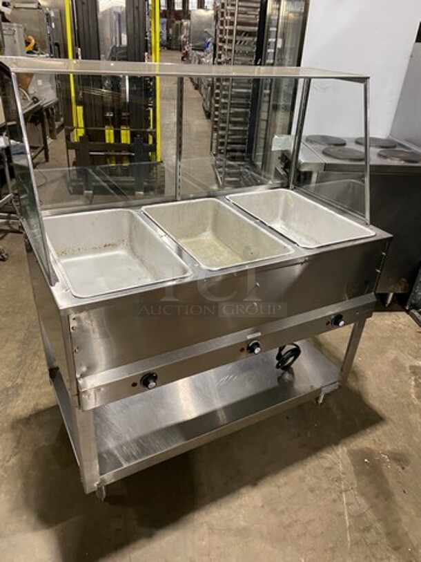 BK Resources Commercial Electric Powered 3 Well Steam Table! With Sneeze Guard! With Storage Space Underneath! All Stainless Steel! On Legs! Model: STE3120 120V 60HZ 1 Phase - Image 3 of 9