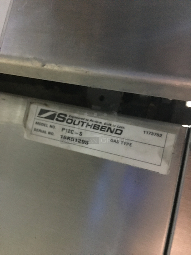 AMAZING! Southbend Commercial Heavy Duty Natural Gas Powered Double Plancha Workstation! With Dual Sided Work Ends! With Dual Sided Back Splash And Salamander Shelves! With Storage Space Underneath! All Stainless Steel! On Casters! Model: PC12CS SN: 16K51295 - Image 12 of 12