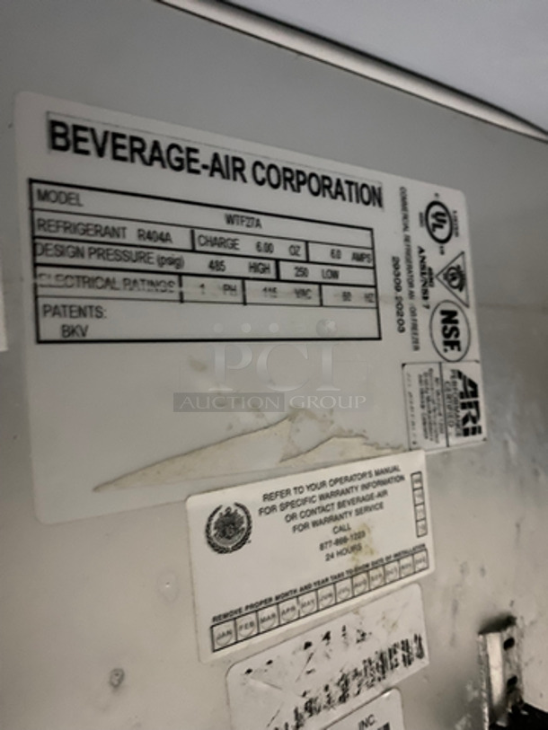 Beverage Air Commercial Single Door Lowboy/Worktop Freezer! With Plexi Glass! All Stainless Steel! On Legs! Measurements Are Without Plexi Glass! Model: WTF27A 115V 60HZ 1 Phase - Image 6 of 7