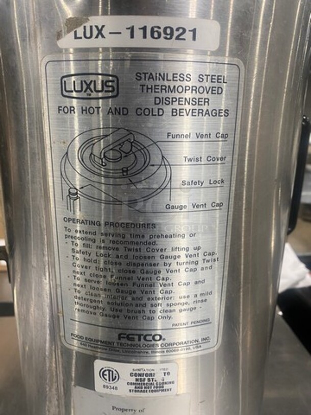 Fetco Commercial Countertop Beverage Dispenser! Thermoproved For Hot And Cold Beverages! All Stainless Steel! Luxus Edition! - Image 7 of 7