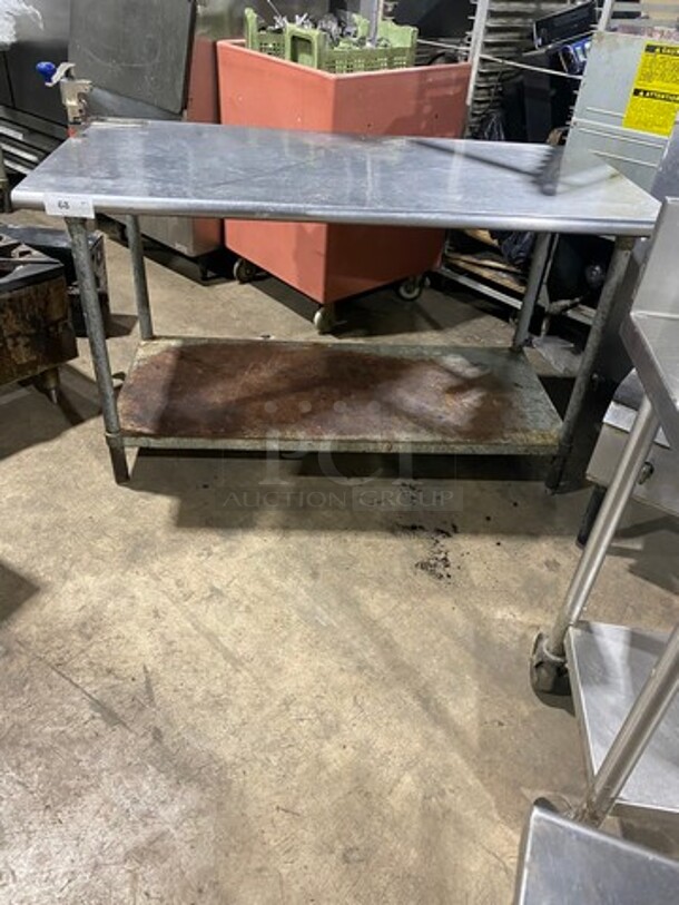 Solid Stainless Steel Work Top/ Prep Table! With Mounted Can Opener! With Storage Space Underneath! On Legs! - Image 1 of 7