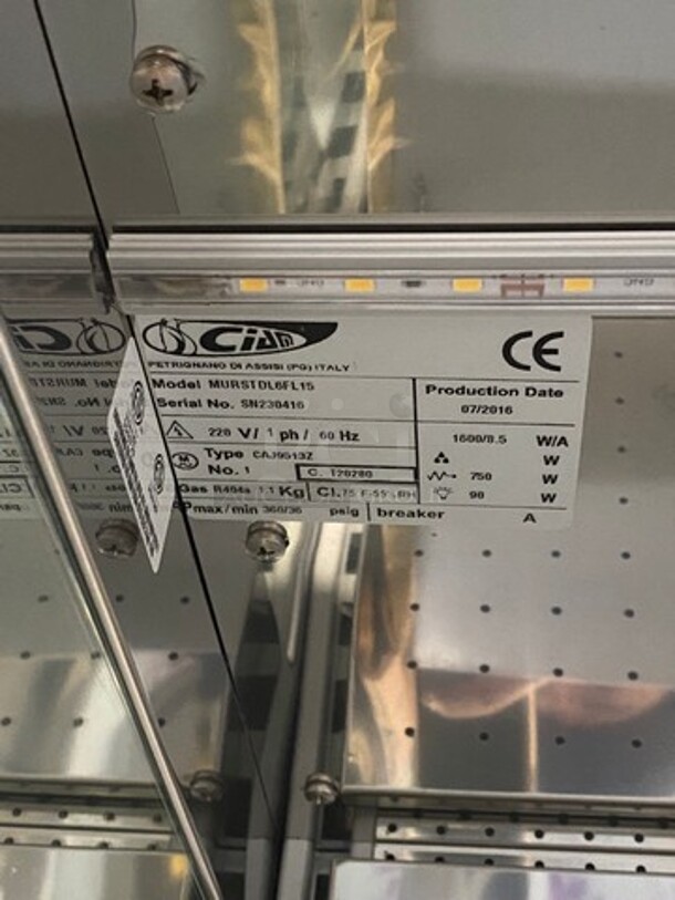NEW NEVER USED! OUT OF THE BOX! 2016 Ciam Commercial Refrigerated Open Grab-N-Go Display Case! Solid Stainless Steel! MISSING BOTTOM FRONT COVER! Model: MURSTDL6FL15 SN: SN230416 220V 60HZ 1 Phase - Image 7 of 9