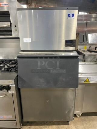 Manitowoc Commercial Ice Making Machine! On Commercial Ice Bin! All Stainless Steel! Model IY0454A161X Serial 1120159369! 115V 1Phase! On Legs!
