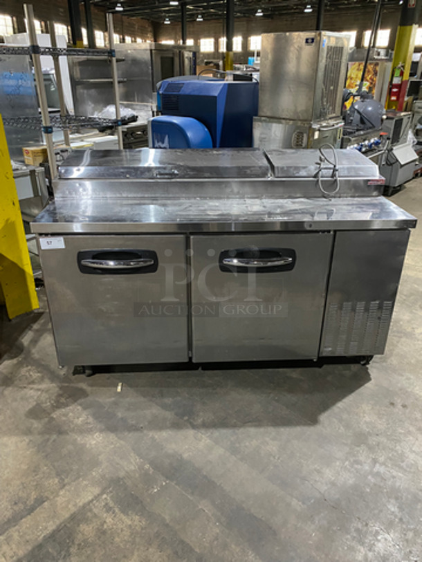 Commercial Refrigerated Pizza Prep Table! With 2 Door Underneath Storage Space! With Poly Coated Racks! All Stainless Steel! On Casters! Model: PT67 SN: 11100035 115V 60HZ 1 Phase - Image 1 of 10