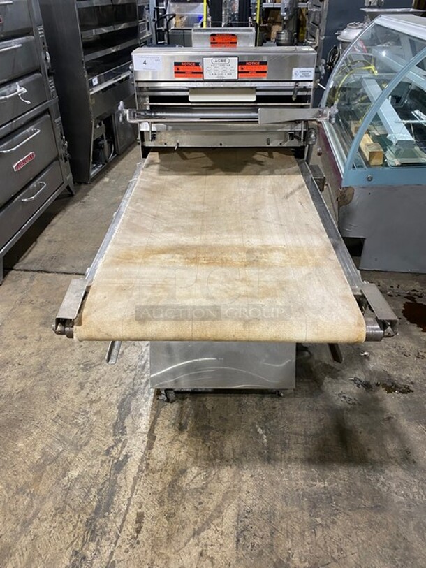 Acme Commercial Floor Style Heavy Duty Dough Sheeter! All Stainless Steel! On Casters! WORKING WHEN REMOVED! Model: 88 SN: 15139 115V 60HZ 1 Phase