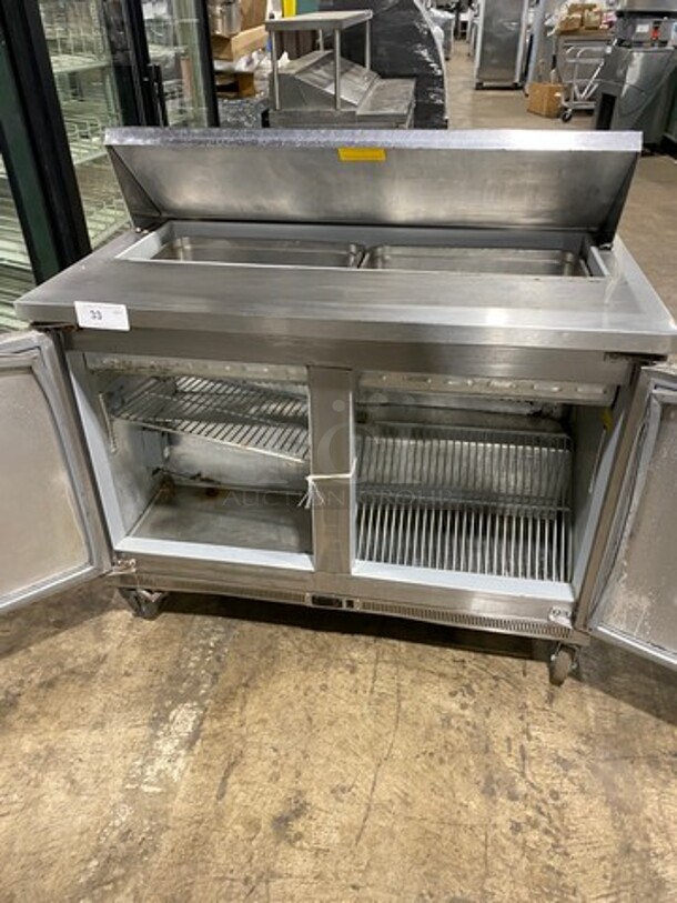 Migali Commercial Refrigerated Mega Top Sandwich Prep Table! With 2 Door Storage Space Underneath! Poly Coated Racks! All Stainless Steel! On Casters! Model: G3SP4812 SN: 10120088M 115V 60HZ 1 Phase - Image 5 of 9