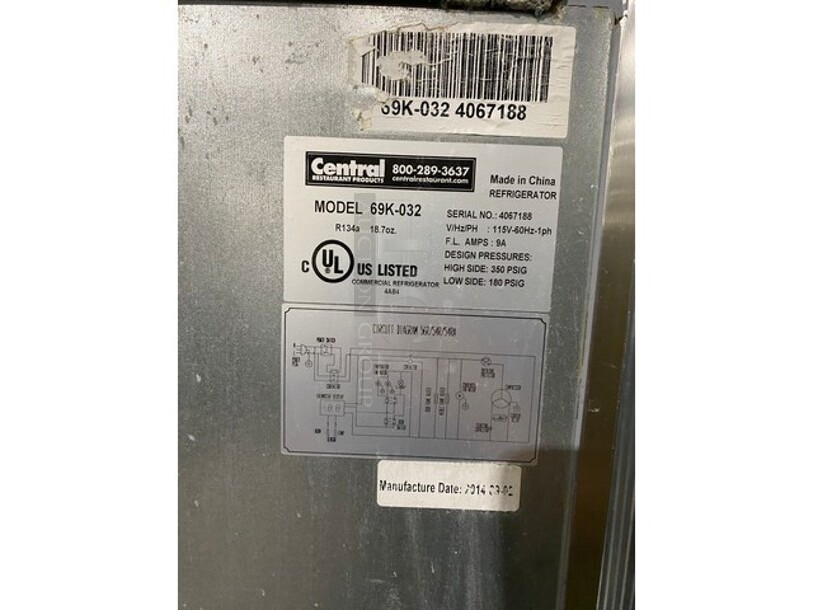 Central Commercial 2 Door Reach In Refrigerator! With Poly Coated Racks! All Stainless Steel! Model 69K032 Serial 4067188! 115V 1Phase! On Casters! - Image 5 of 10