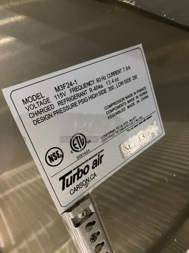 Turbo Air Commercial Single Door Reach In Freezer! All Stainless Steel! On Casters! Model: M3F241 115V 60HZ 1 Phase - Image 7 of 10
