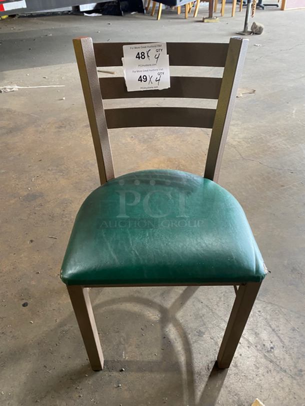 Green Cushioned Chairs! With Brown Metal Body! 4x Your Bid!