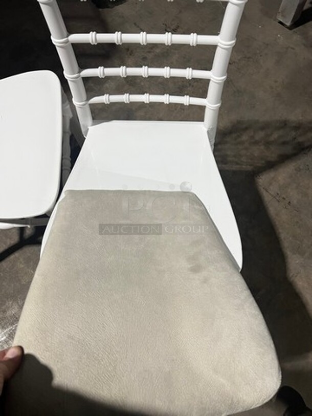 BRAND NEW! White Quality Poly Stackable Dining Chairs! 5 X Your Bid! With Removable Microfiber Seat Cushion! Seat Cushion Comes With Each Chair! 4 X Your Bid! - Image 8 of 8