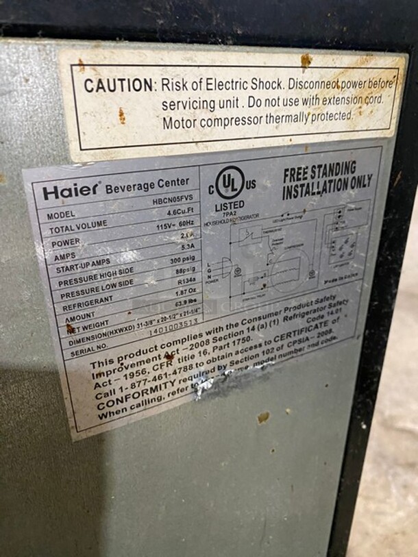 NICE! Haier Commercial Countertop Reach In Cooler Merchandiser! With View Through Door! Model HBCN05FVS Serial 1401003513! 115V! WORKING WHEN REMOVED! - Image 5 of 7