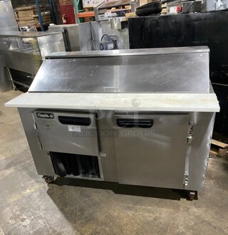 Leader Commercial Refrigerated Bain Marie Sandwich Prep Table! With 2 Door Underneath Storage Space! With Commercial Cutting Board! All Stainless Steel! On Casters! MODEL LM60SC SN:GZ08C1786 115V 1PH