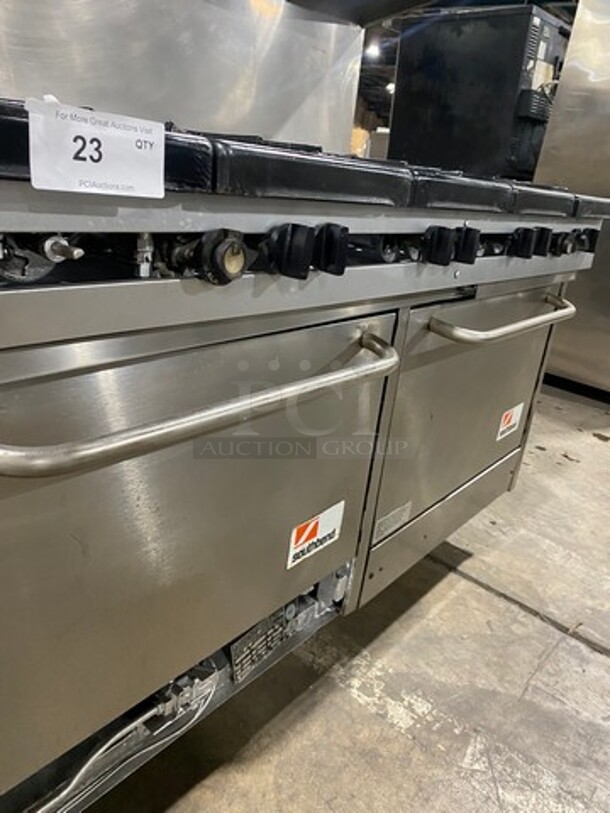 GREAT! Southbend Commercial Natural Gas Powered 10 Burner Stove! With Raised Back Splash And Salamander Shelf! With 2 Full Size Oven Underneath! All Stainless Steel! On Legs! Model: 320D SN: 20N04G53572 - Image 9 of 11