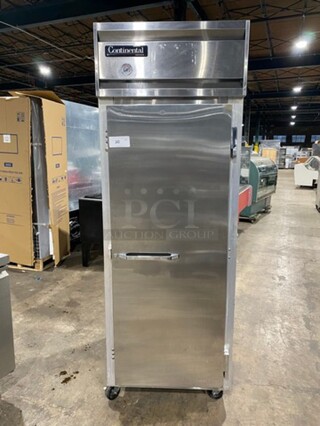 Continental Commercial Single Door Reach In Freezer! All Stainless Steel! On Casters! Model: 1FE SN: 14878381 115V 60HZ 1 Phase