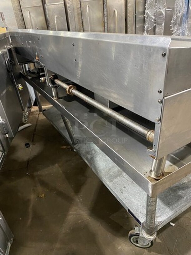 NICE! Garland Heavy Duty Commercial Countertop Gas Powered Flat Griddle! 1-Inch-Thick Plate! With Back And Side Splashes! On Equipment Stand! With Storage Space Underneath! All Stainless Steel! Model GTGG72G72M Serial 1303100100266! On Casters! WORKING WHEN REMOVED! - Image 4 of 9