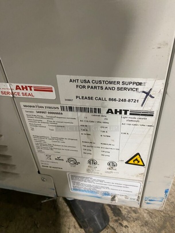 2016 AHT Chest Freezer Merchandiser! Model Manhattan210VS Serial 34990700000059! 110-120V 1Phase! With Baskets! One Glass Door Missing! On Legs!
 - Image 8 of 9