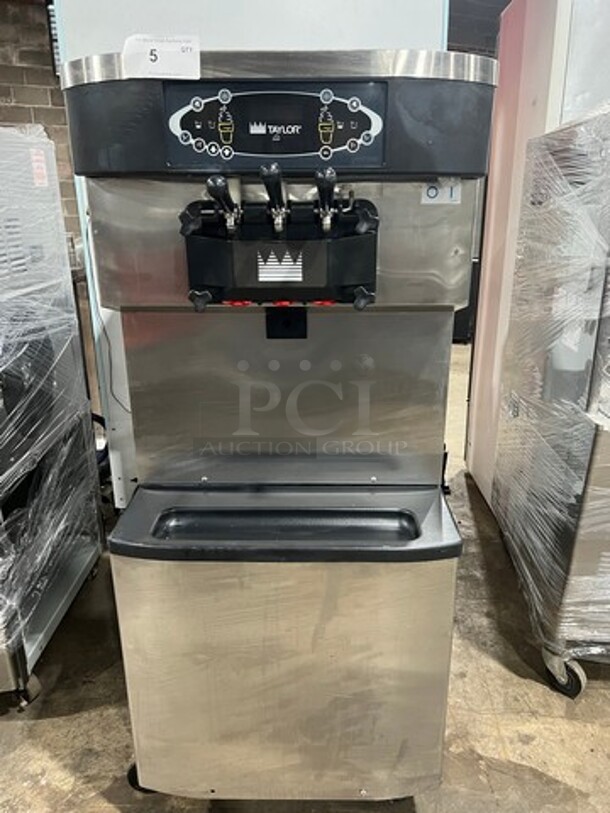 WOW! Taylor Crown Commercial 3 Handle Soft Serve Ice Cream Machine! All Stainless Steel! On Casters! Model: C713-33 SN: K7113026 208/230V 60HZ 3 Phase