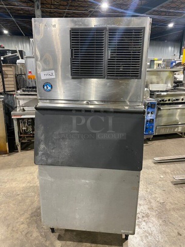 Hoshizaki Commercial Ice Maker Machine! With Commercial Ice Bin! All Stainless Steel! On Legs! 2x Your Bid Makes One Unit! Model: KML451MAH SN: T04527D 115/120V 60HZ 1 Phase - Image 1 of 8