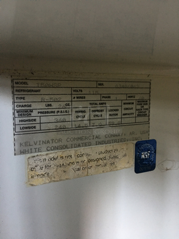 Kevinator Commercial 2 Door Refrigerator! With Metal Racks! NOT TESTED! Model: T50H8P SN: 03406063 115V 60HZ 1 Phase - Image 7 of 9