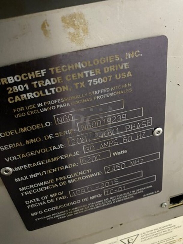 LATE MODEL! 2015 Turbo Chef Commercial Countertop Rapid Cook Oven! On Small Legs! Model: NGO SN: NGOD19239 208/240V 60HZ 1 Phase - Image 7 of 8