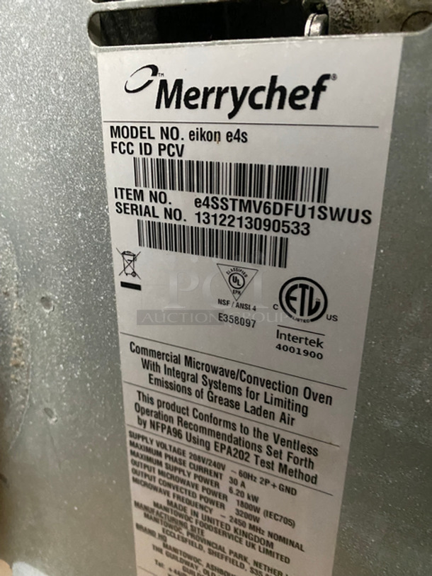 Merrychef Commercial Countertop Rapid Cook Oven! All Stainless Steel! Model: EIKONE4S SN: 1312213090533 208/240V 60HZ 1 Phase - Image 5 of 8