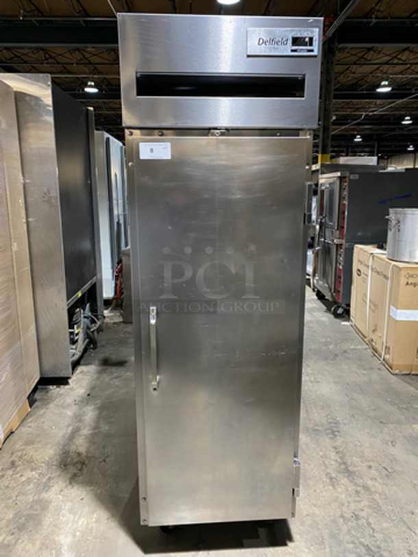 Delfield Commercial Single Door Reach In Freezer! With Poly Coated Racks! Solid Stainless Steel! On Casters! Model: 6125XLSPP2 SN: 1501152000013 115V 60HZ 1 Phase