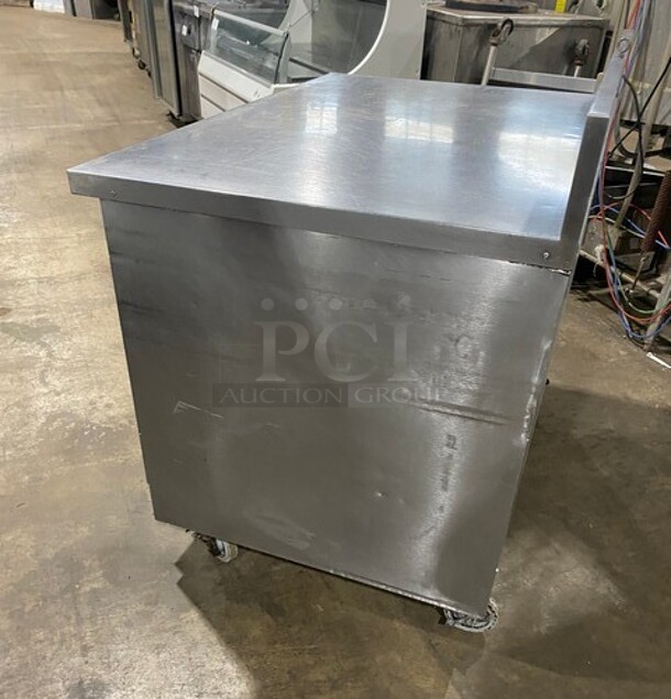 Custom Cool Commercial Work/Prep Table! With Backsplash! With Refrigerated 2 Door Underneath Storage! All Stainless Steel! On Casters! - Image 3 of 9