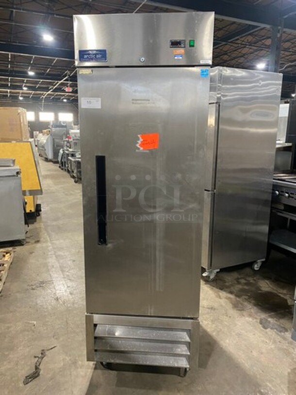Arctic Commercial Single Door Reach In Cooler! With Poly Coated Racks! All Stainless Steel! On Casters! Working When Removed! Model: AR23E SN: 464050 115V
