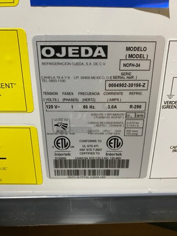 SCRATCH-N-DENT! Ojeda Commercial Reach Down Chest Freezer/ Cooler! With Hinged Top Lid! Model: NCFH34 SN: 000490230156Z 120V 60HZ 1 Phase - Image 11 of 12
