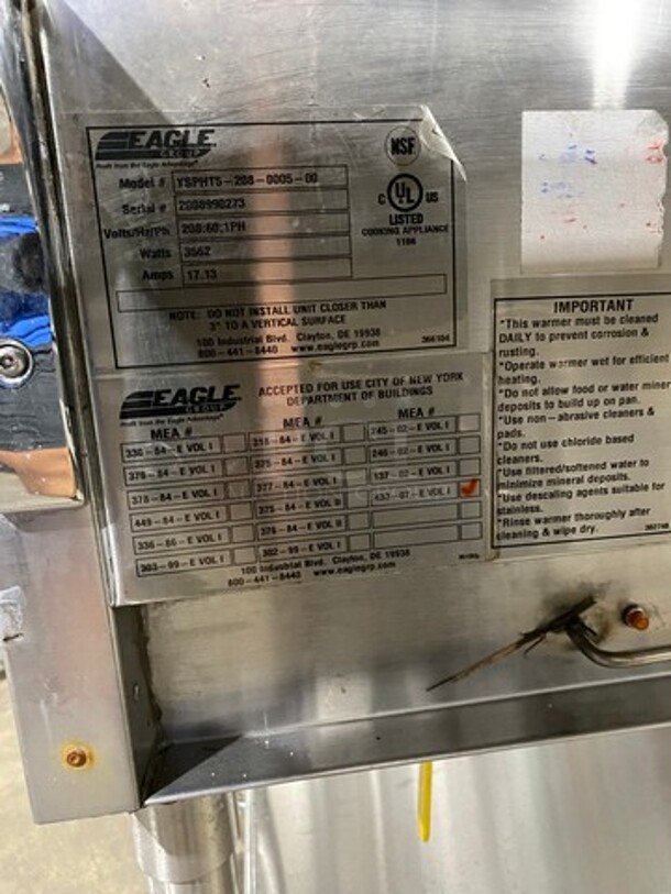 Eagle Commercial Electric Powered 5 Well Steam Table! With Storage Space Underneath! All Stainless Steel! On Casters! Model: YSPHT5 SN: 2008990273 208V 60HZ 1 Phase! Working When Removed!  - Image 8 of 10