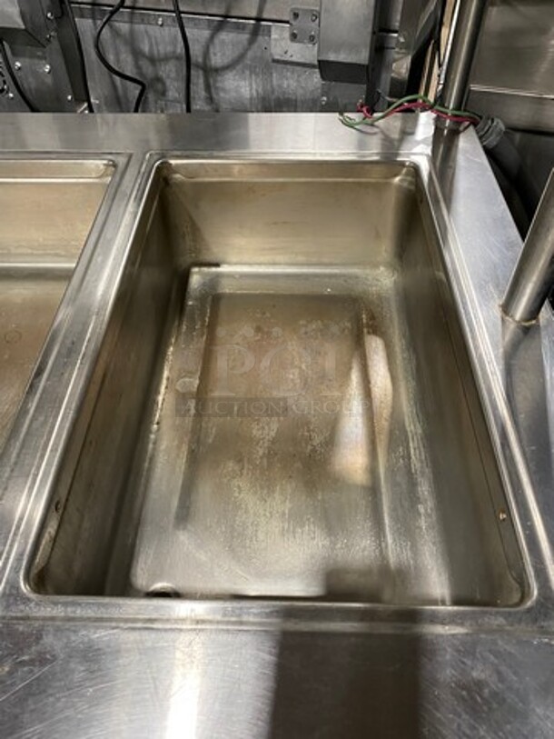 AWESOME! Delfield Commercial Custom Made Electric Powered 4 Well Steam Table! With Over Head Shelf! With Storage Space Underneath! All Stainless Steel! On Legs! WORKING WHEN REMOVED! Model: V1416032 SN: 84833601M 208/30V 60HZ 1 Phase - Image 5 of 9
