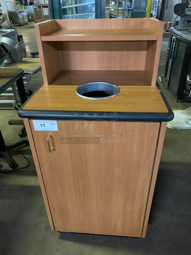 Wooden Pattern Trash Can Shell! With Tray Return, Deposit Hole, Front Door And Black Poly Trash Bin!