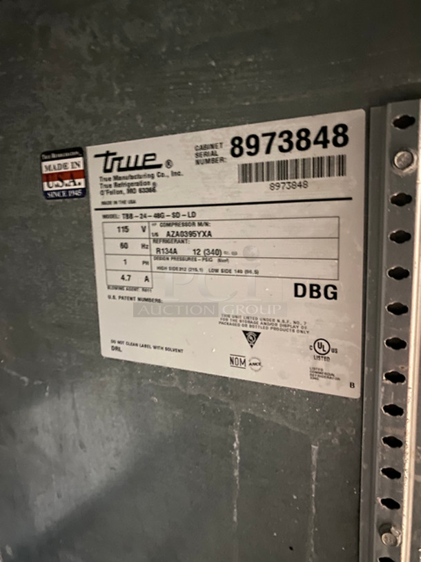 True Commercial 2 Door Back Bar Cooler! With View Through Doors! With Poly Coated Racks! All Stainless Steel! Model: TBB2448GSDLD SN: 8973848 115V 60HZ 1 Phase - Image 6 of 7