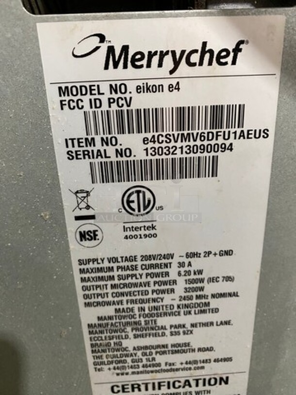 Merrychef Commercial Countertop Rapid Cook Oven! With Digital Touch Controls! With Oven Paddle! All Stainless Steel! Model: EIKONE4 SN: 1303213090094 208/240V - Image 5 of 9
