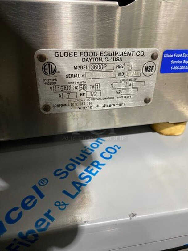 Globe Commercial Countertop Deli/ Meat Slicer! All Stainless Steel! Model: 3600P SN: 3606839 115V 60HZ 1 Phase - Image 8 of 9